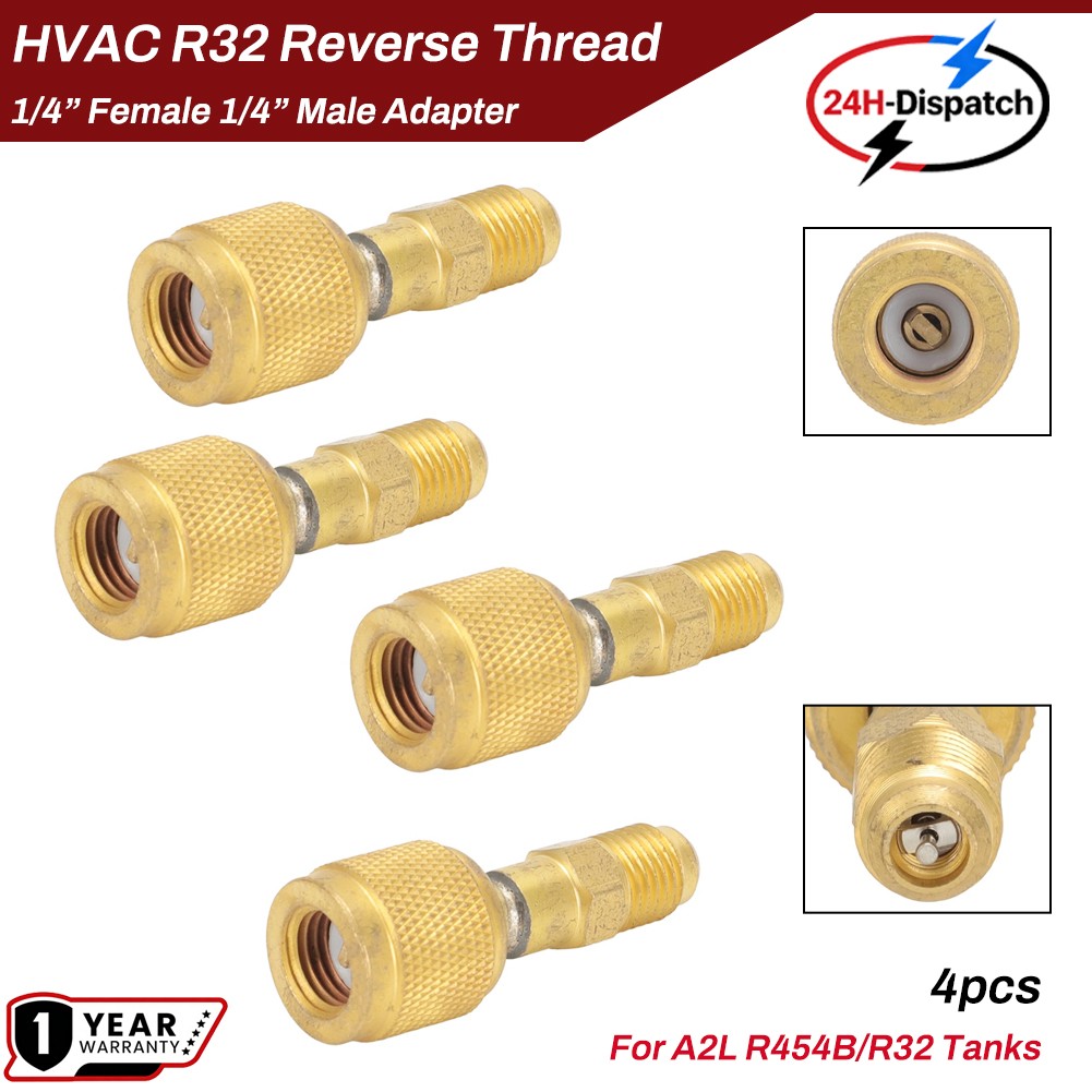 HVAC R32 Reverse Thread 1/4” Female 1/4” Male Adapter For A2L R454B/R32 Tanks 4x