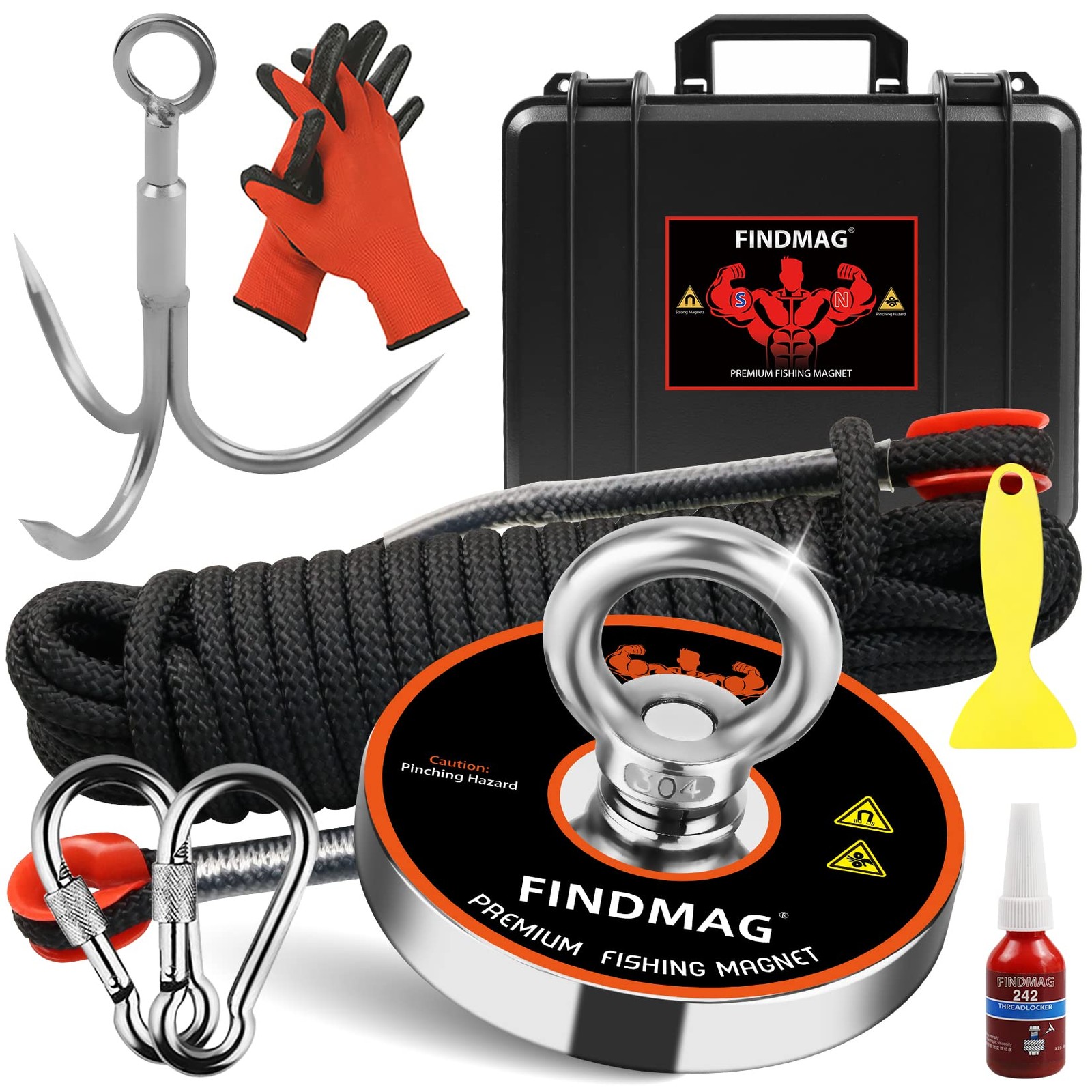 FINDMAG Magnet Fishing Kit with Case 1500 LBS Pulling Force Super Strong Fishing