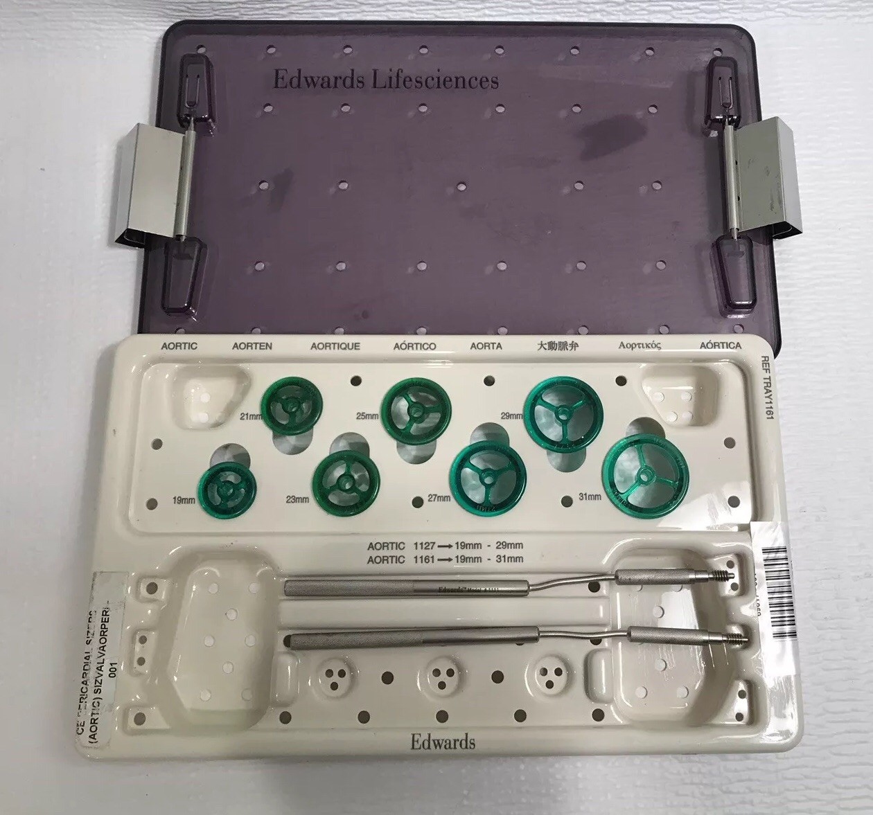 Edwards Life Sciences Aortic Sizers Tray Ref 1161 19mm 21mm 23mm 25mm 27 29 31mm