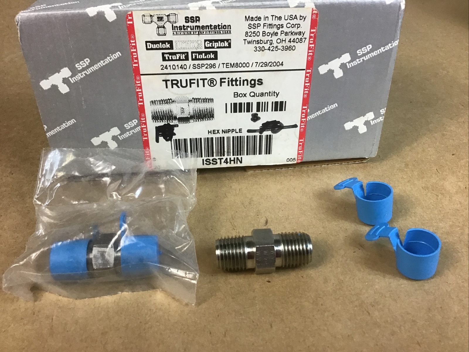 (2) SSP TruFit Stainless Steel 1/4″ NPT Hex Long Nipple ISST4HN, 316 Stnless
