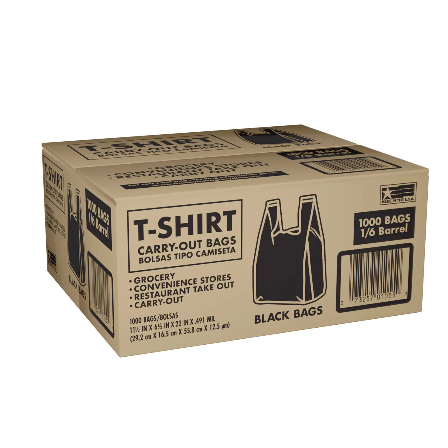 Black T-Shirt Carryout Bags, 11.5″ x 6.5″ x 22″ (1,000 ct.)