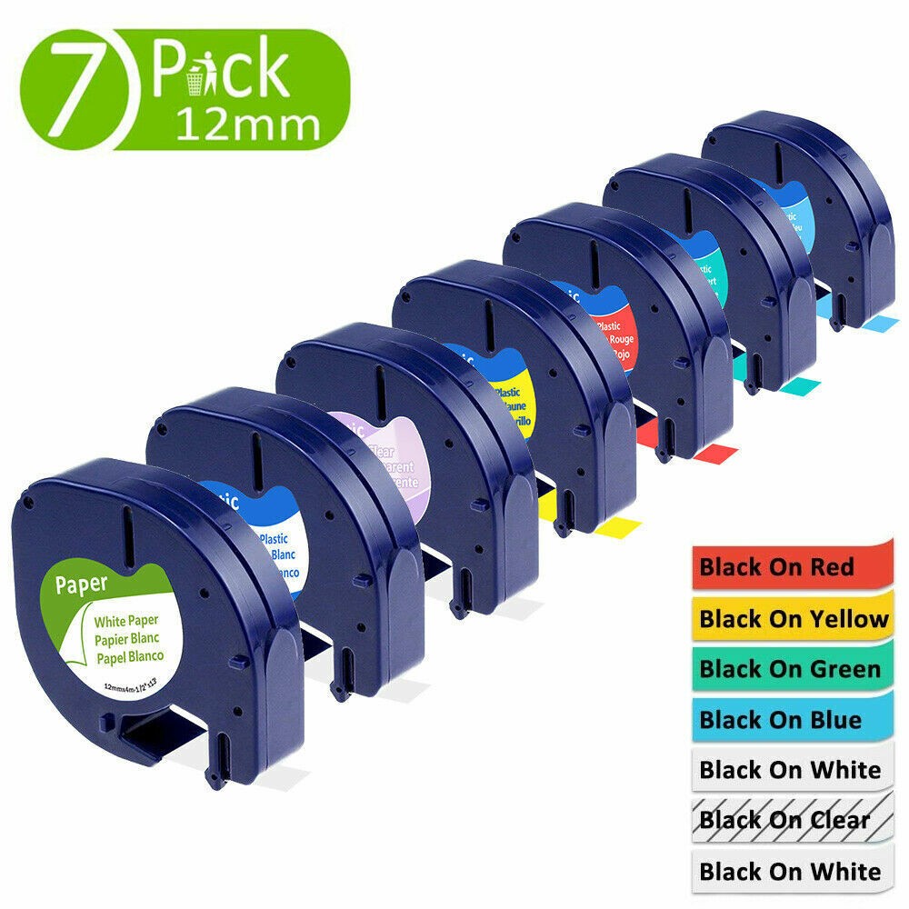7PK Dymo Letratag Refill 91331 91330 White Plastic Label Tape 12mm LT-100H 1/2″