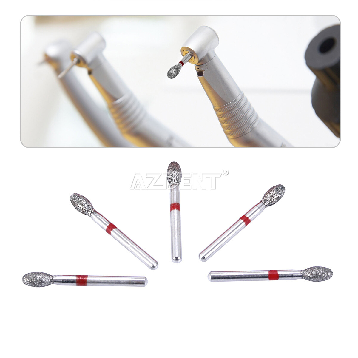 10pcs/Kit AZDENT Dental Diamond Burs Football #368-023F #379-023F Fine Red