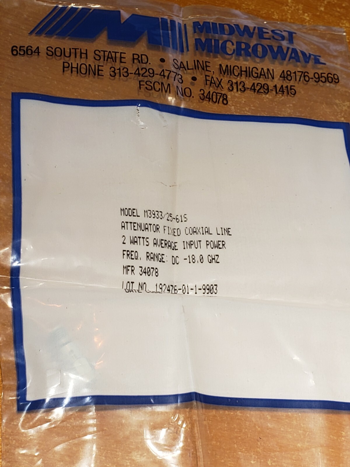 4 NEW Midwest Microwave M3933/25-61S Mil-Spec Fixed SMA Attenuator 1.5dB 50Ω 2W