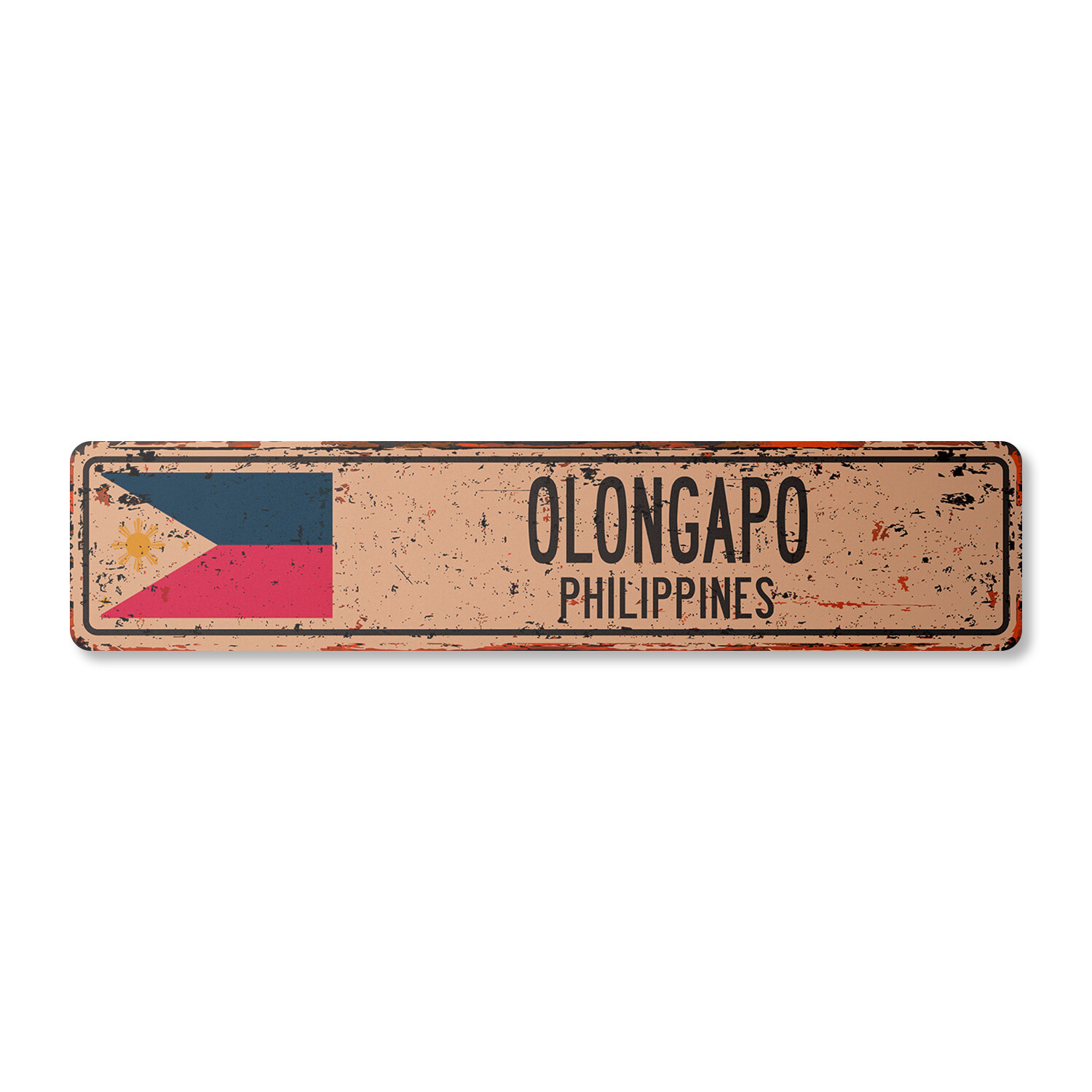 OLONGAPO PHILIPPINES Vintage Street Sign Filipino flag city country road rustic