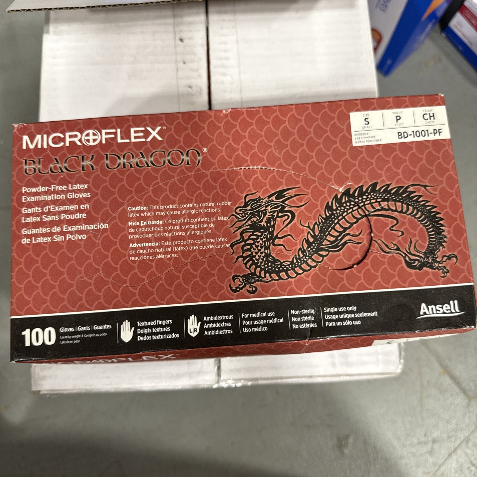 *100-Gloves Microflex Black Dragon PF Examination Latex BD-1003-PF, Size S