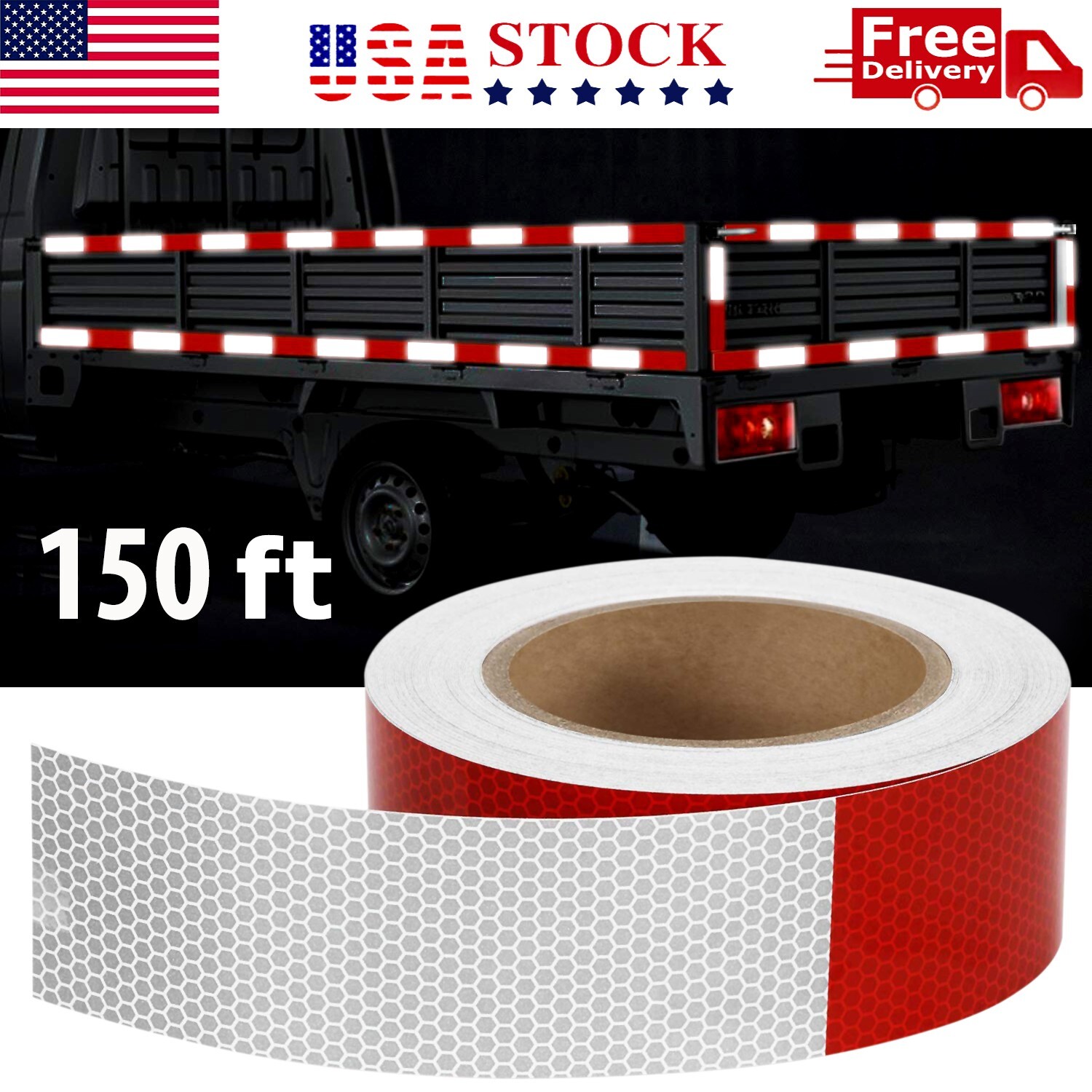 Conspicuity Tape DOT-C2 Approved Reflective Trailer Red White 2”x150’ -1 Roll