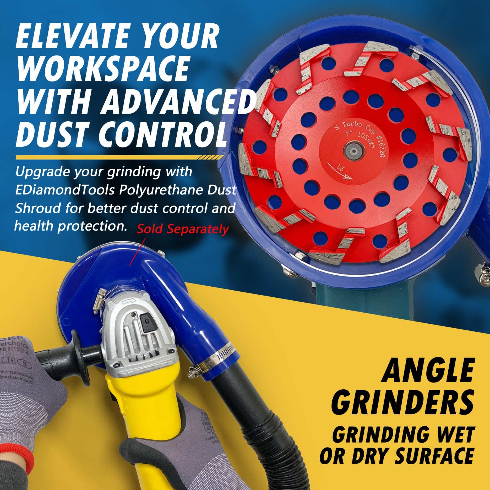 7″ Aggressive Diamond Grinding Concrete Cup Wheels 5/8″-11 Arbor #18/20 Grit