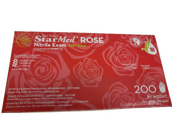 Pink Nitrile Exam Glove w/Aloe Vitamin E Size Small, Medium, Large (Box of 200)