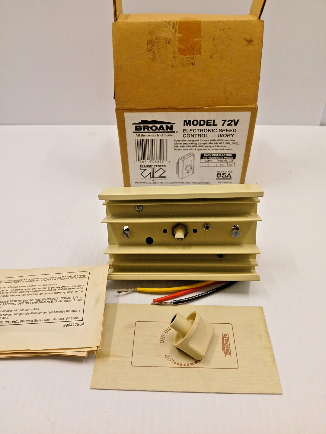BROAN NuTone MODEL 72V Electronic Speed Control IVORY COLOR