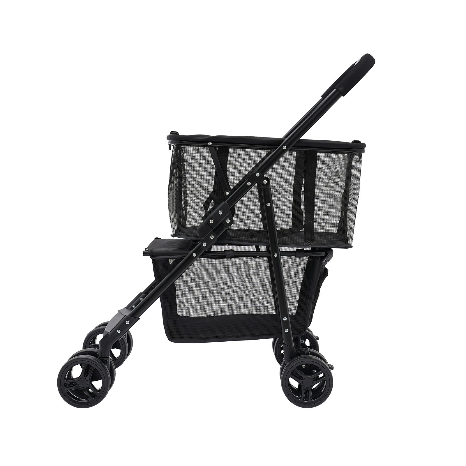 Oxford Cloth Foldable Shopping Cart 50kg Black Wheels Detachable Bag