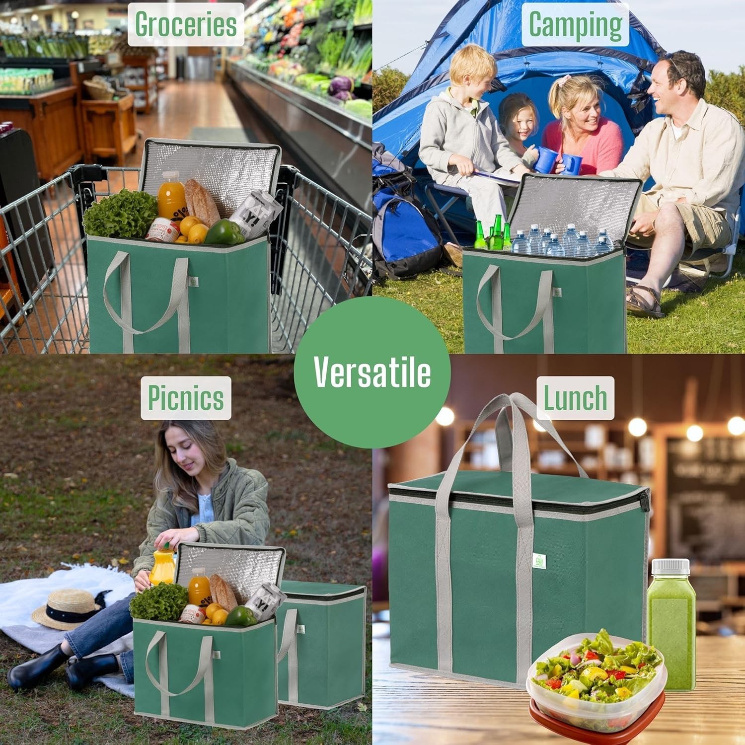 VENO 2 Pack Cooler Bag and Insulated Grocery Bags for 2 Pack, Green – 2