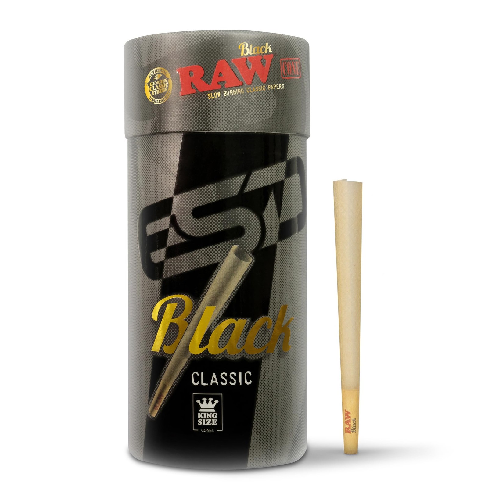 RAW Black King Size Pre-Rolled Cones – 100 Pack – Slow Burning, Extra Fine Paper