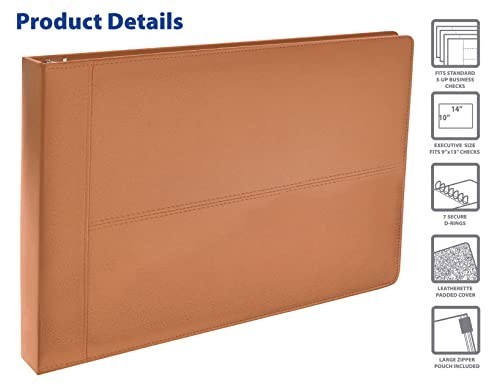 Executive Check Binder with Zipper Pouch, Premium Leatherette, Holds 600 Checks