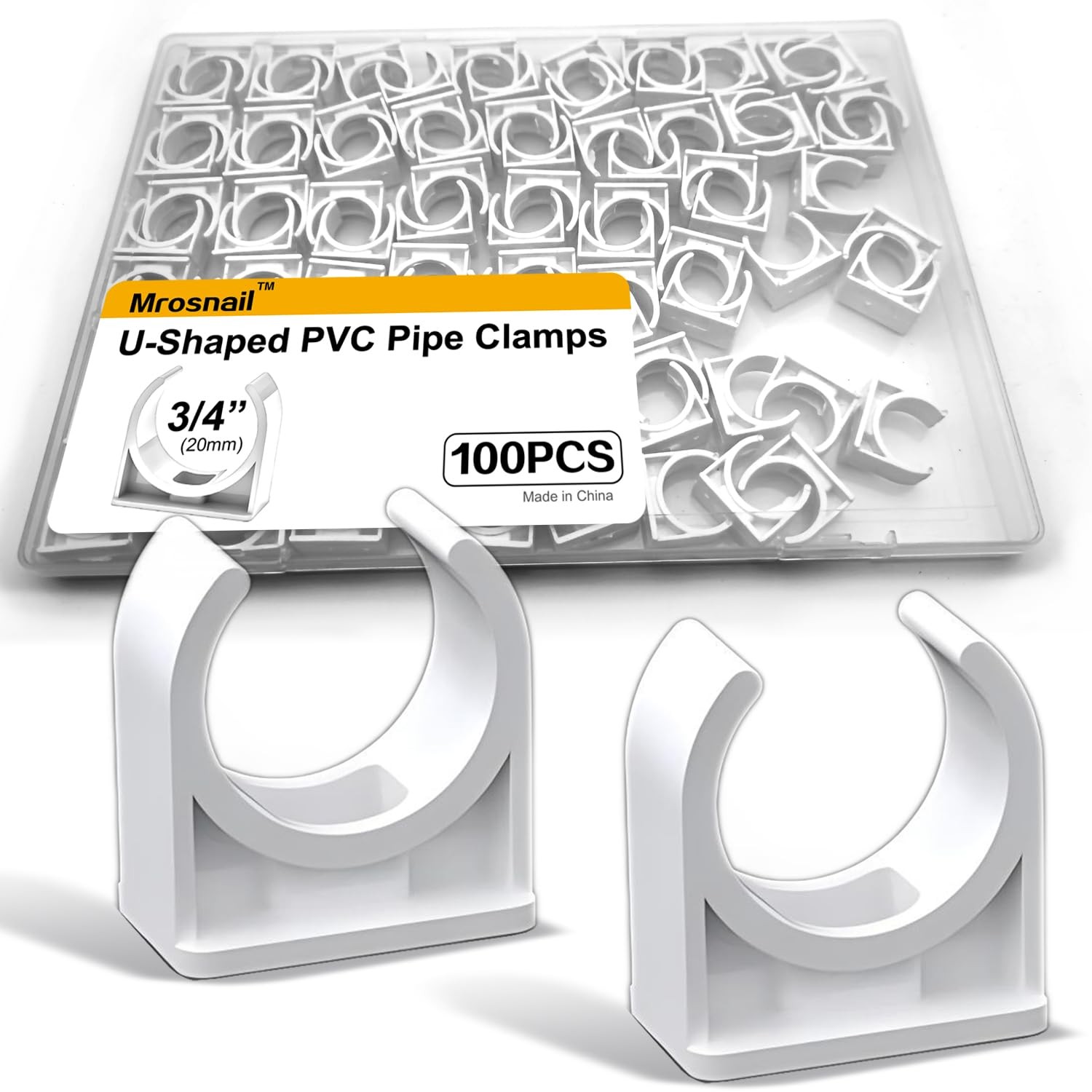 100 Pcs Ushaped Pvc Pipe Clamps 20mm White Clips For 1/2″ Water Pipes Durable Su