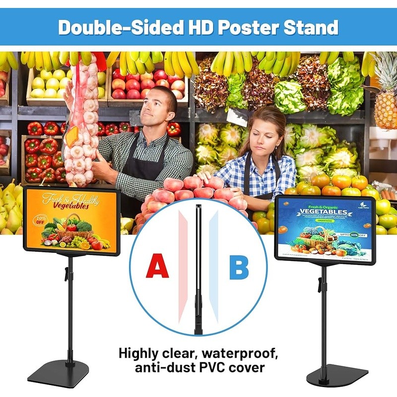 Adjustable Height Sign Stand Double-Sided Display 360° Rotating Easy Change New