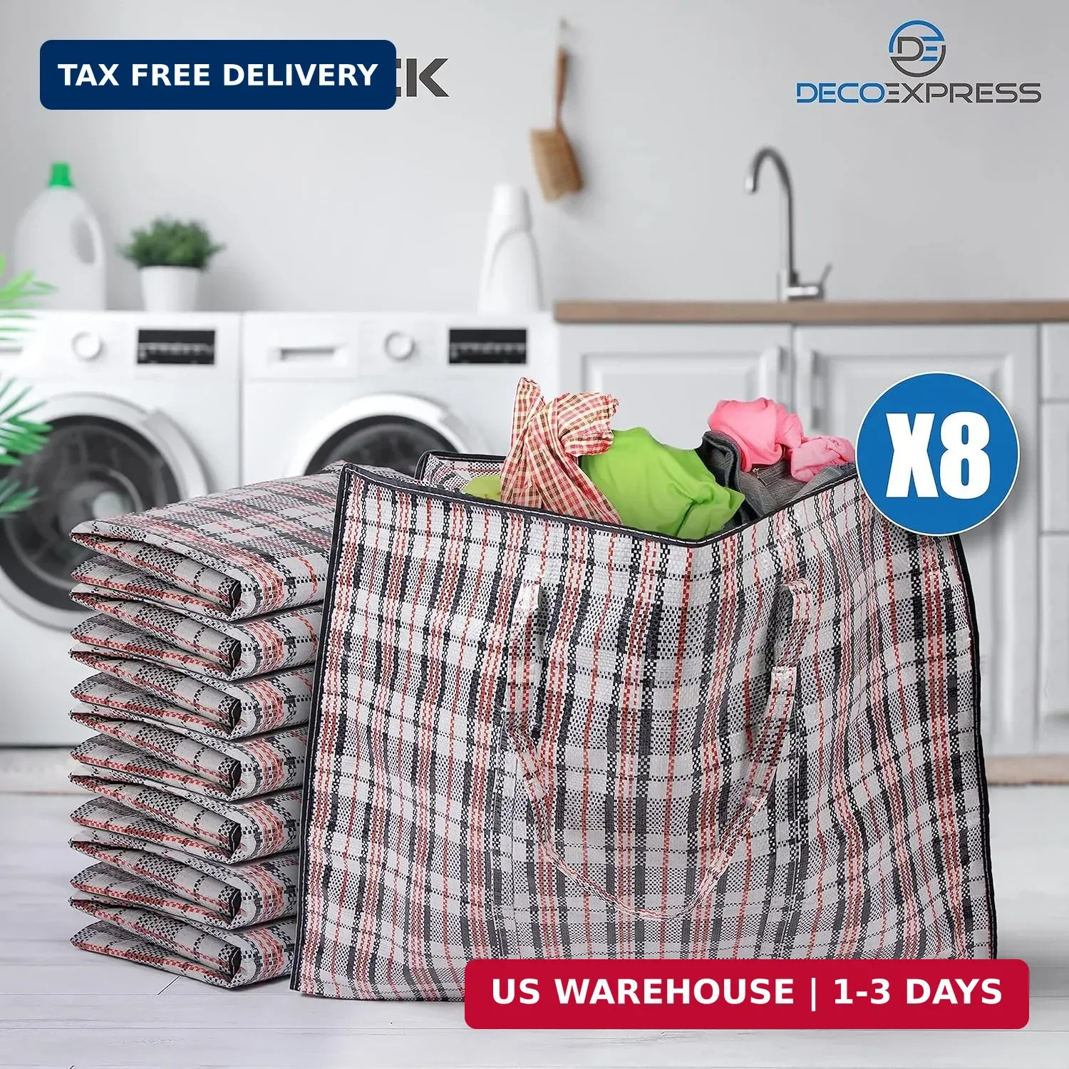 8 Pack Heavy Duty Moving Bags with Strong Zipper & Carrying Handles, 107L/ 28 ga