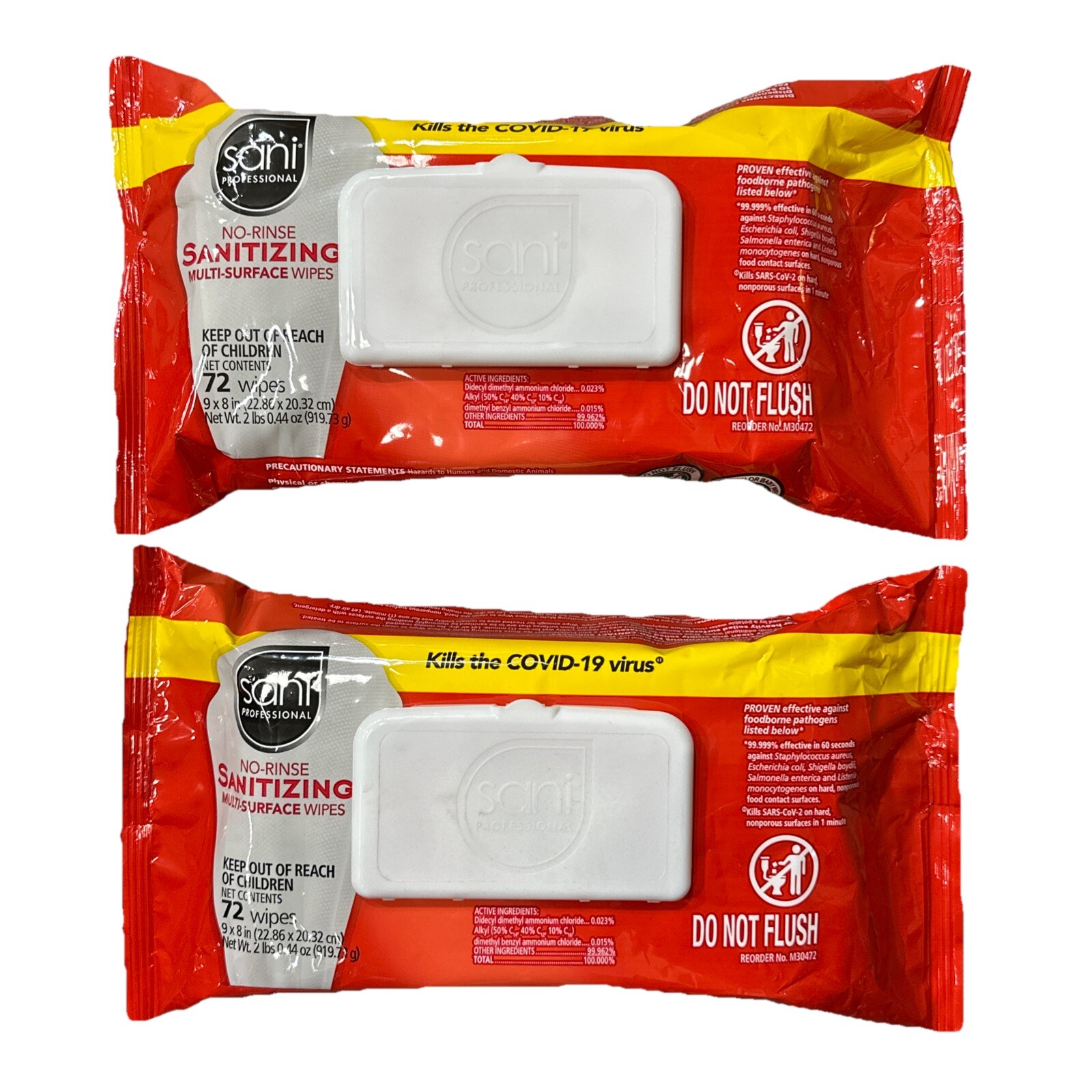 Sani Professional No-Rinse Sanitizing Multi-Surface Wipes, White 72ct (2 Pack)