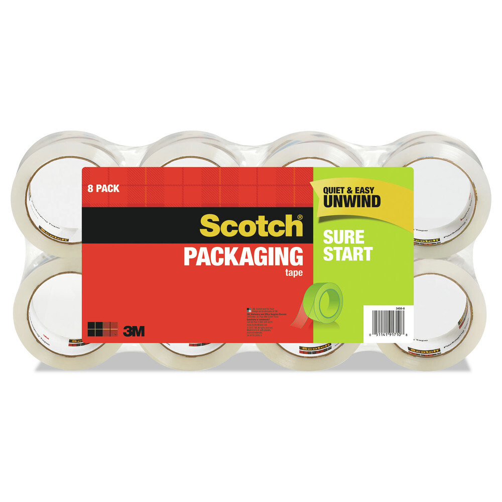 Scotch 34508 1.88″ x 54.6 yds. Sure Start 3″ Packaging Tape – Clear (8/Pack) New