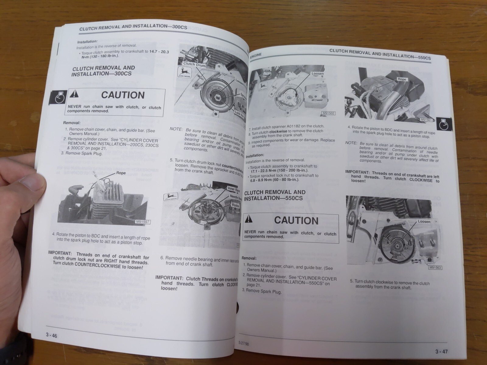 John Deere 200CS,230CS,300CS,550CS Chainsaws Technical Manual, TM1750