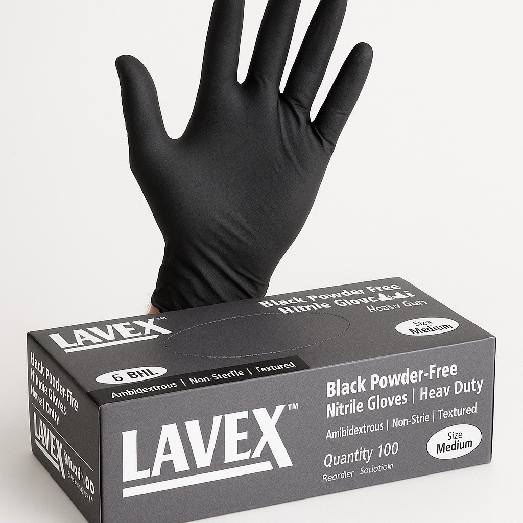 Lavex Pro 6 Mil Black Nitrile Gloves Medium 100ct | Heavy-Duty Powder-Free