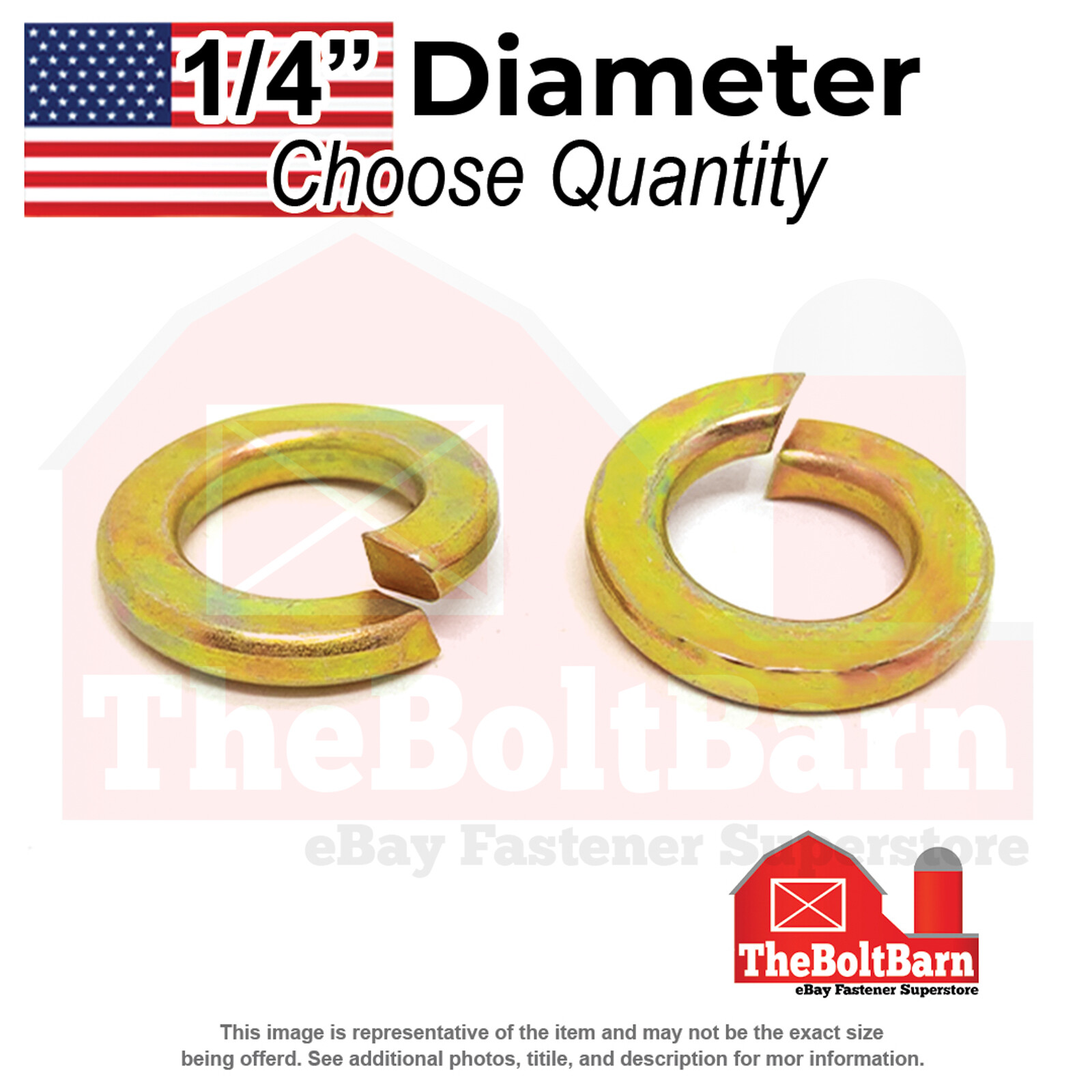 1/4″ Grade 8 Split Lock Washers Zinc Yellow USA Made (Pick Quantity)