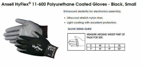 Ansell 11-600 HyFlex Lite Nylon Polyurethane Gloves Black/Gray, 3 Pair, XS – 2XL