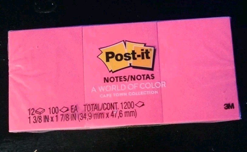 3M Post-it Mini Sticky Notes 1 3/8 in x 1 7/8 in (12 Note Pads, 100 Sheets Each)