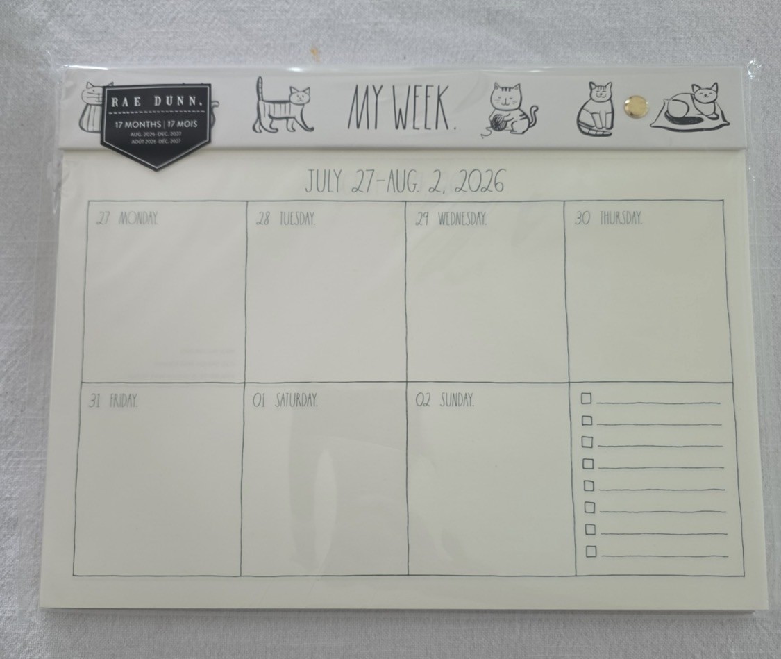 Rae Dunn My Week 17 Month Planner Aug 2026-Dec 2027 Cat Desk Weekly Organizer