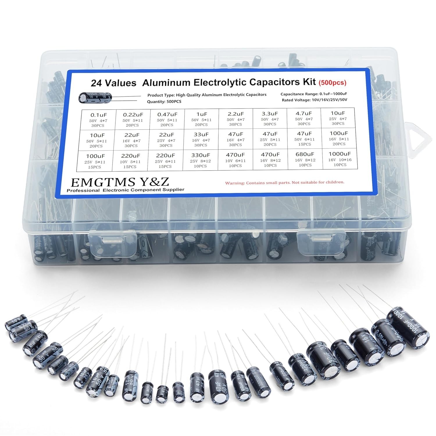 500pcs 24-Value Electrolytic Capacitor Assortment Kit 0.1uF-1000uF | 10V 16V …