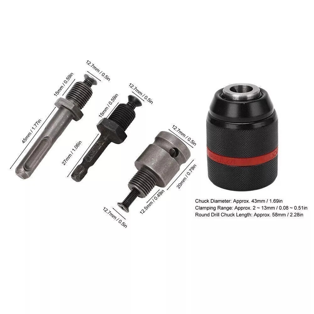 13mm Keyless Drill Chuck Metal Heavy Duty 1/2”-20UNF with SDS-Plus/Hex Shank US