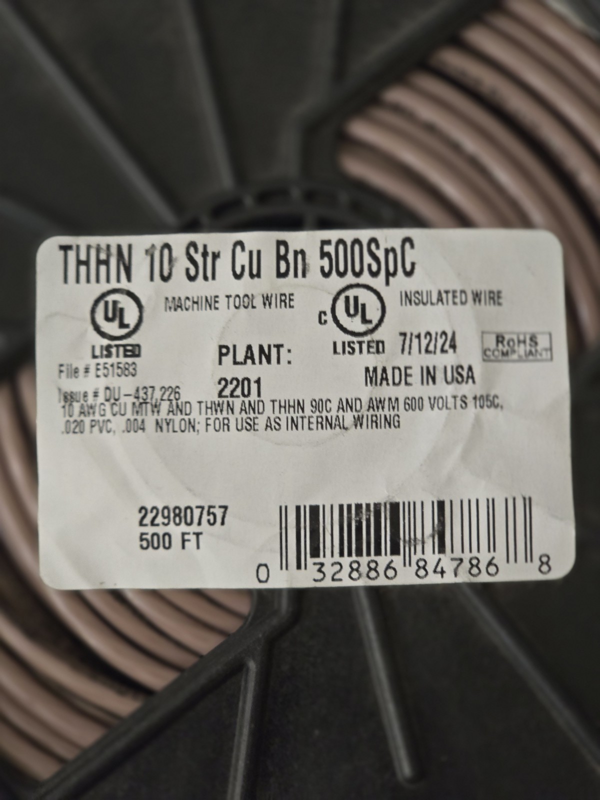 500 ft 10-AWG Stranded THHN, Brown, Copper, Machine Tool/Building Wire Southwire