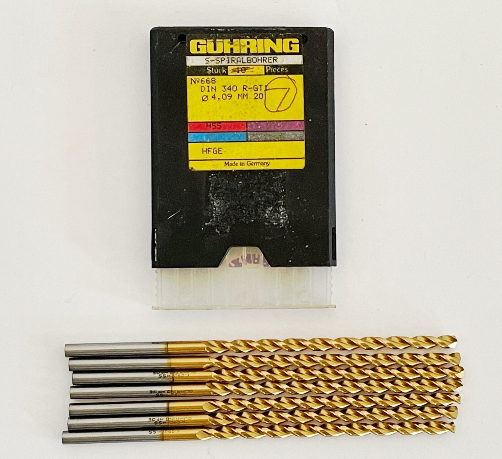 NEW Lot of 7 Guhring #20 130° TiN Jobber Drill Bit .1610 RH Long Parabolic 668
