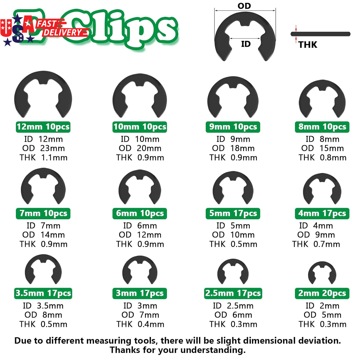 330PCS Snap Rings Assortment Kit, E Clips Assortment Kit (2MM-12MM) and C Clips