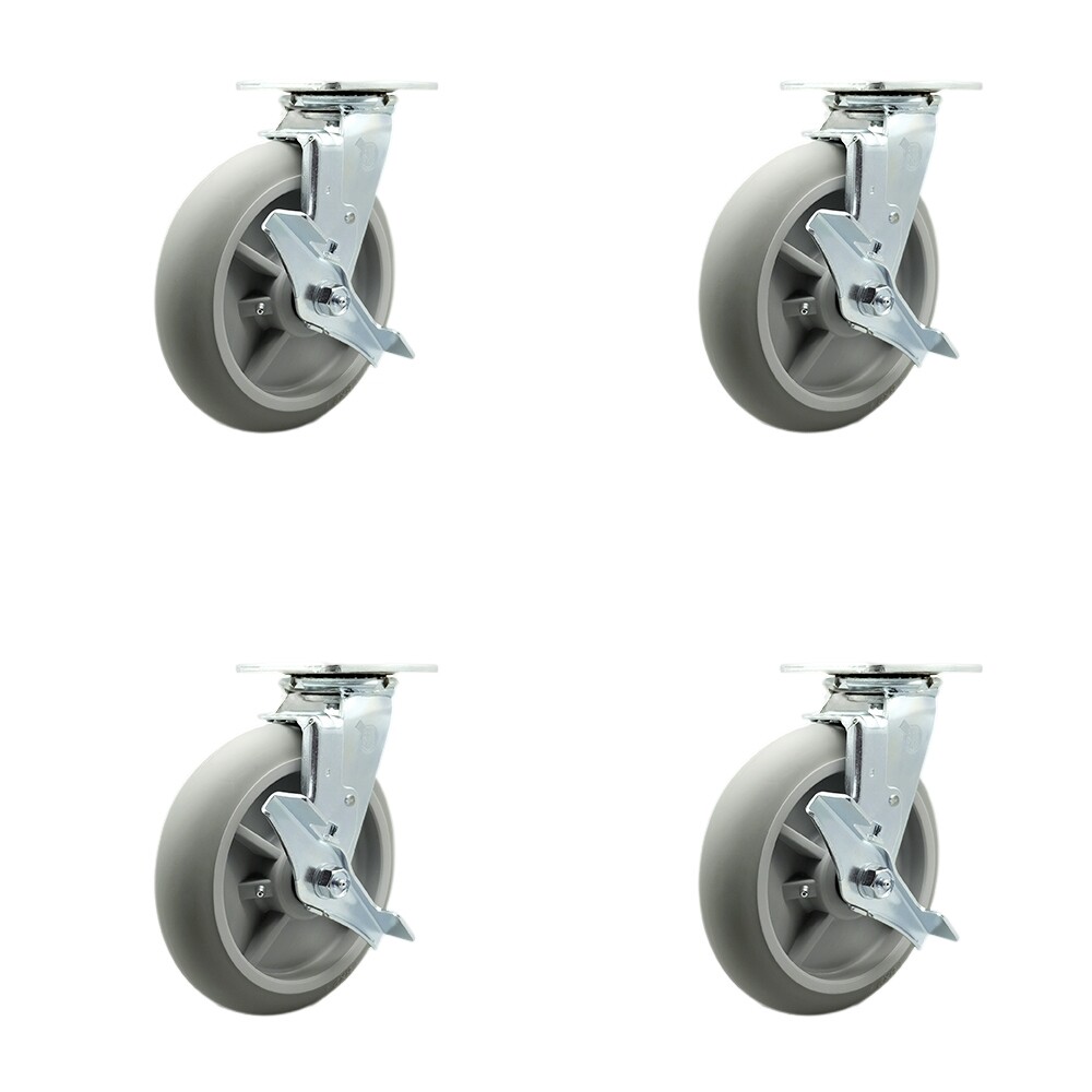 Lavex Lodging Housekeeping Cart Caster Set – 4 Swivel with Brake –Service Caster