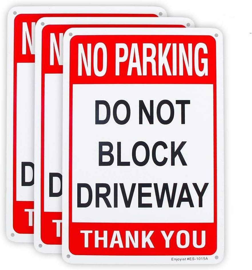 Weatherproof 3 Pack No Parking Do Not Block Driveway Signs – 10″ x 7″ Aluminum
