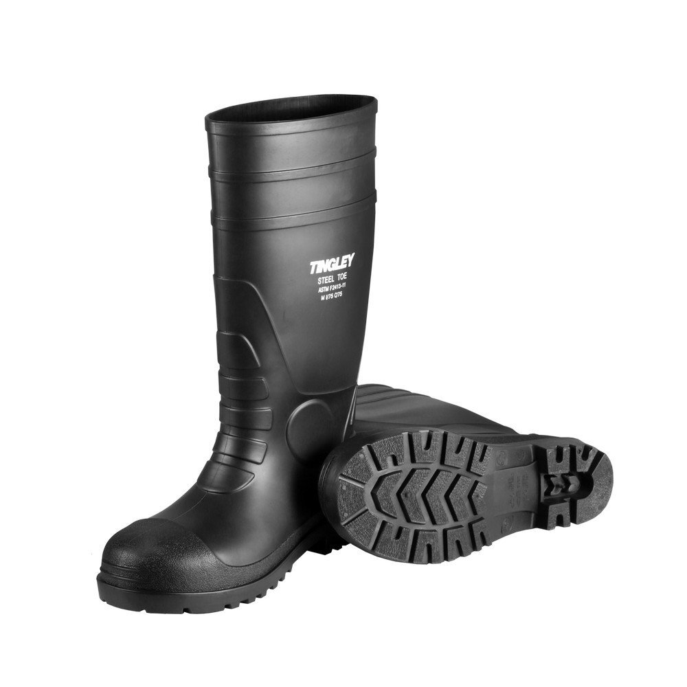 31251 Rubber Fishing Hunting Waterproof PVC Work Mud MENS BLACK BOOTS STEEL TOE