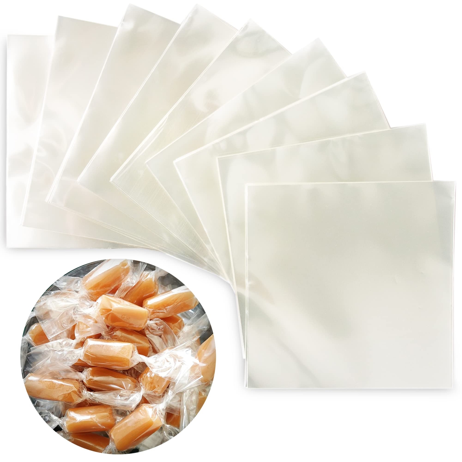 600 Pack 5×5 inch Clear Cellophane Candy Wrappers Caramel Chocolate Natural