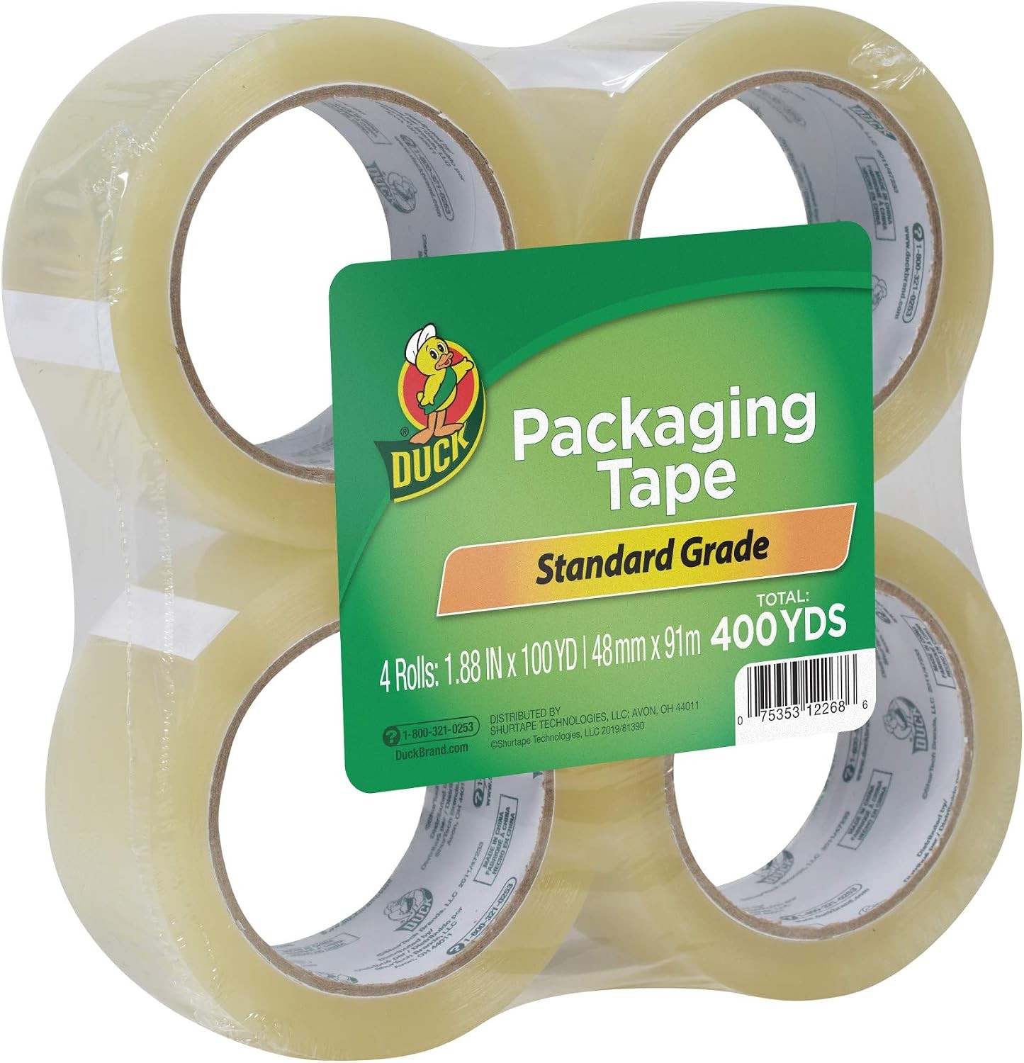 Duck Brand Standard Packaging Tape Refills – 4 Extra Long Rolls of Clear Packing