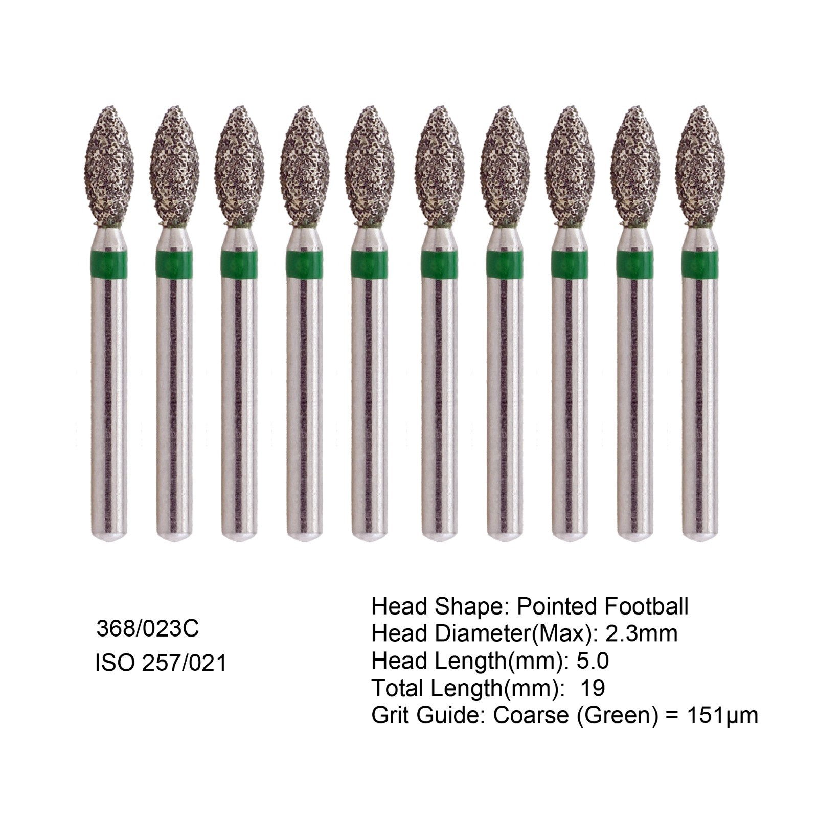 Dental Diamond Bur FG 368/023C 368/023F Egg Football High Speed Coarse Fine Grit