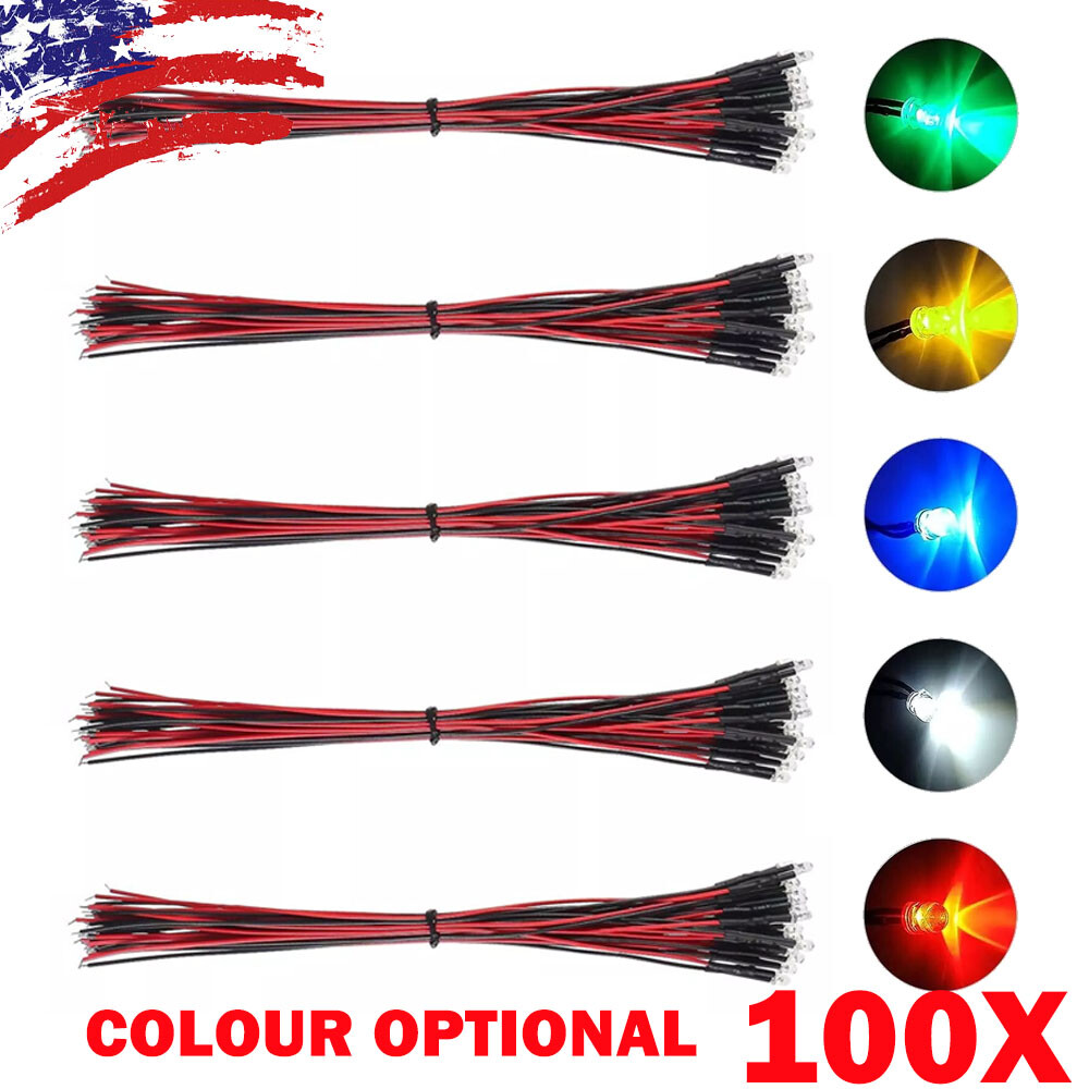 100PC 3mm Pre Wired DC5V-12V Micro LED Lights Emitting Diodes Mini Bulbs Lamp US