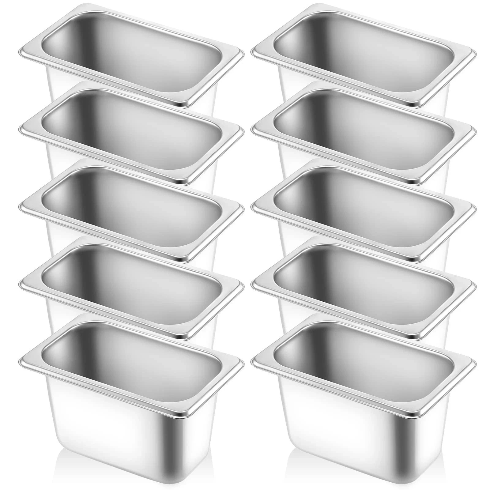 10 Pack 1/9 Size Stainless Steel Hotel Pans 4″Deep Metal Steam Table Catering