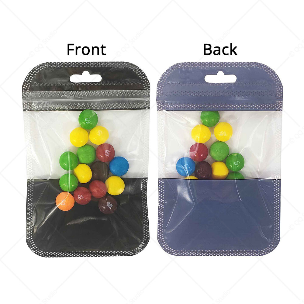 Multi-Size Clear/Black w/Clear/Clear Glossy Flat Mylar Zip Lock Bag w/ Hang Hole