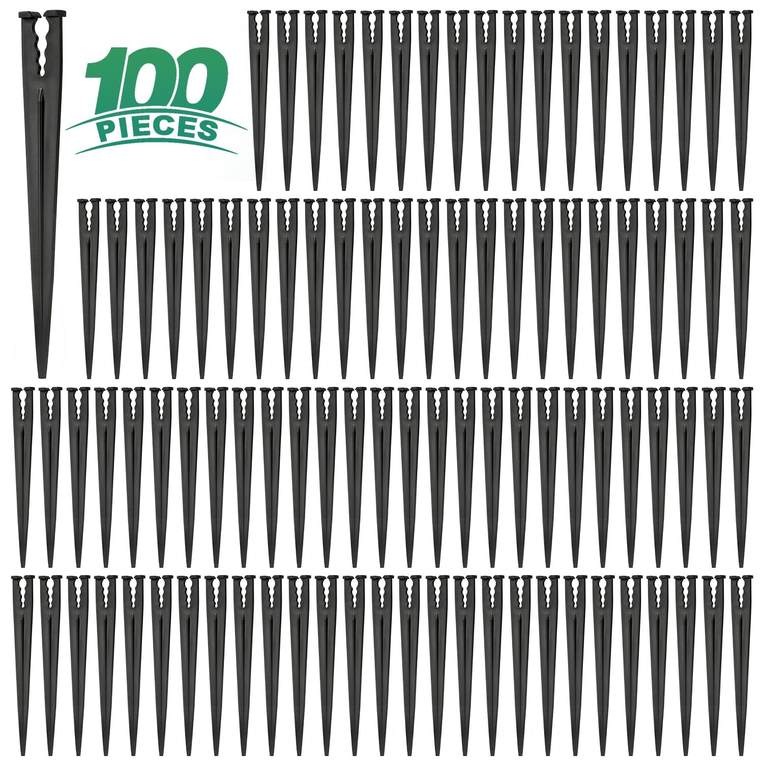100 Pack 1/4 Inch Drip Irrigation Support Stakes, Plastic, 5.68 Inch, Barb Conne