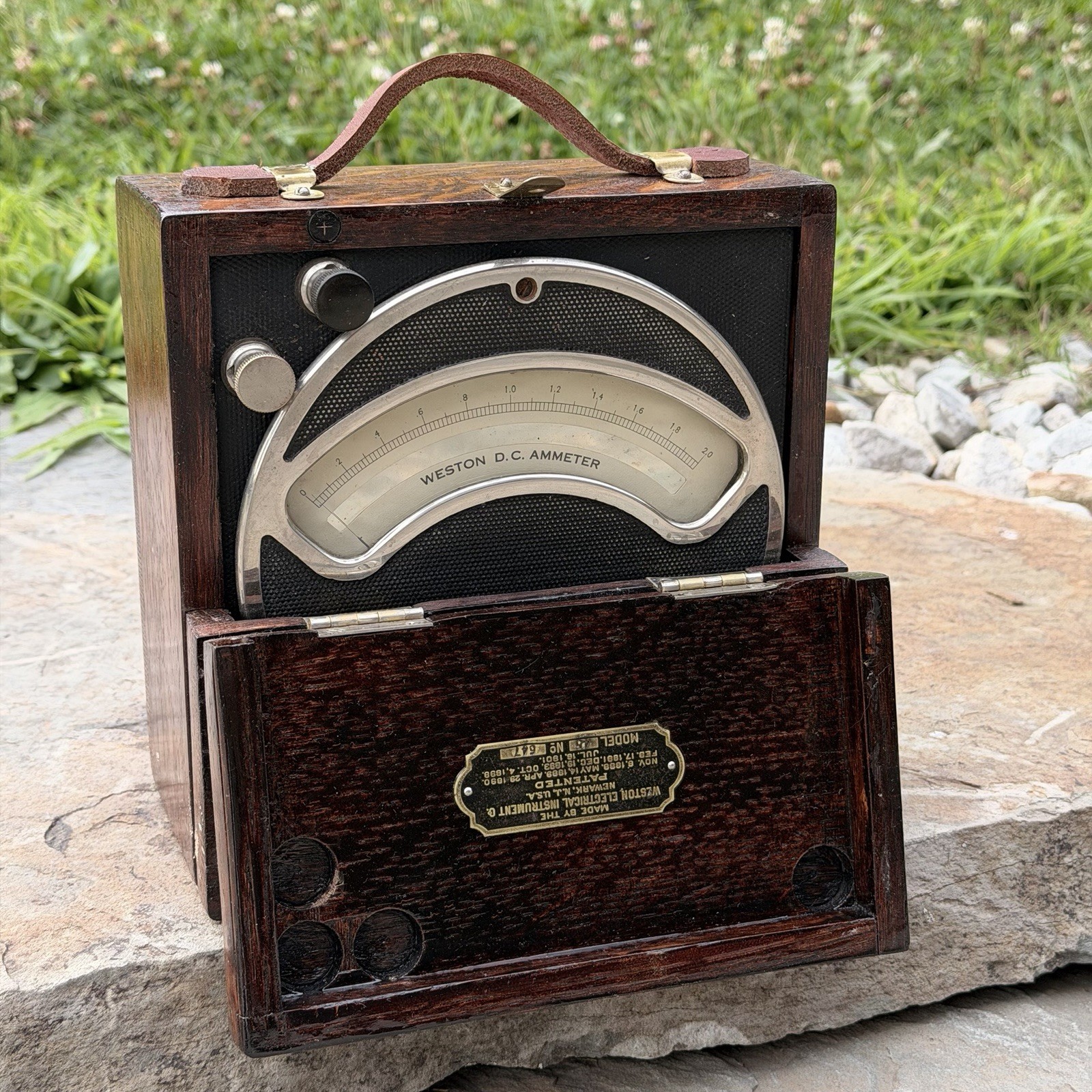 Antique Weston Model 45 DC Ammeter 0-2 Amp Wood Case No. 6416 Untested