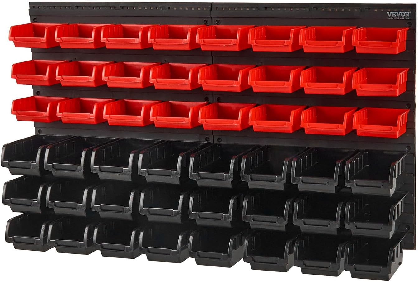 48-Bin Wall Mounted Storage Bins Parts Rack Organizer Garage Shop Tool Organizer