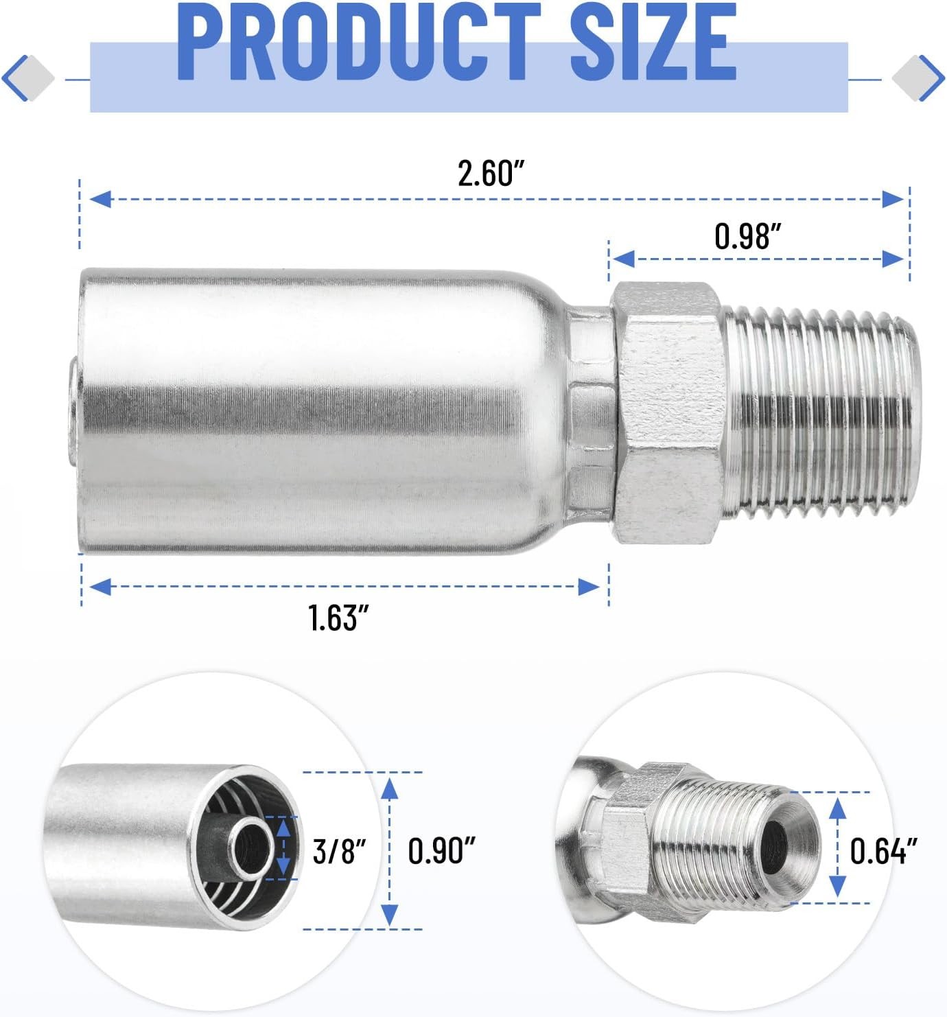 Racewill 12 Pack 3/8″ Hydraulic Hose Fittings, 3/8″ I.D. Hose x 3/8″ NPTF Male