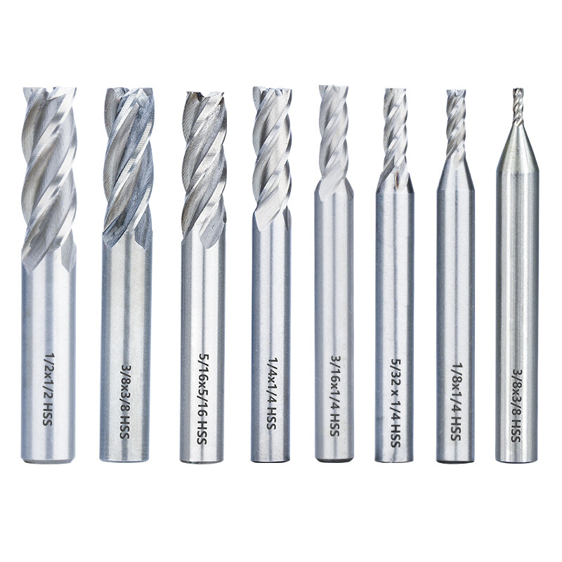 8 Set End Mill 4 Flute Milling Cutter HSS Straight Shank Drill Bit 1/16″-1/2”