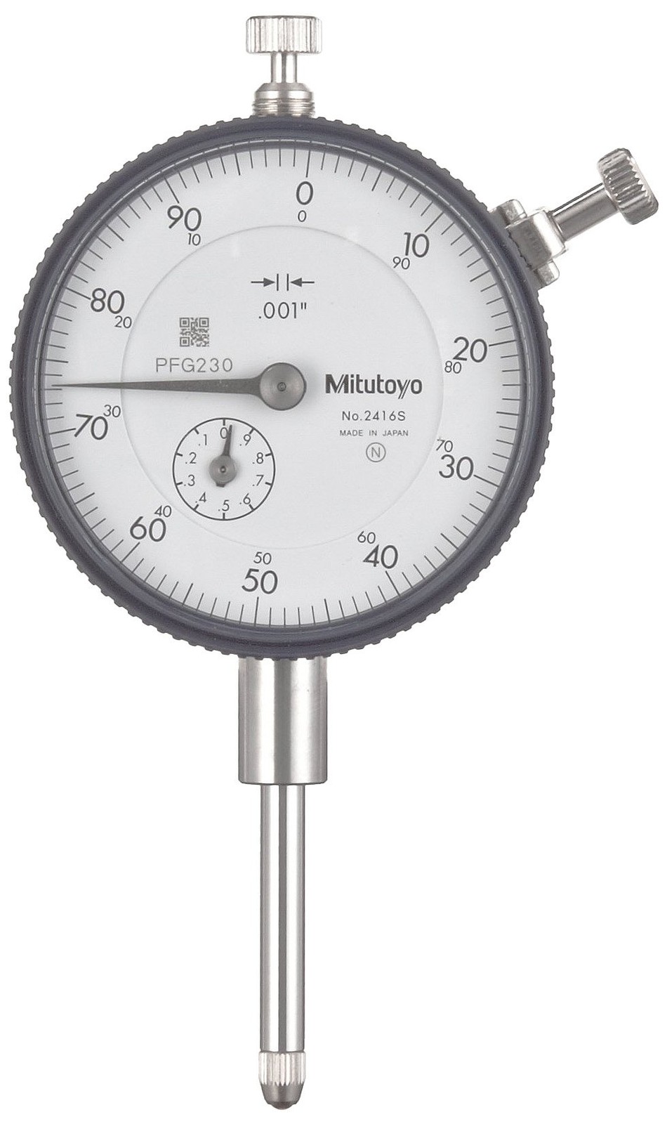 Mitutoyo “2416S” Dial Indicator, #4-48 UNF Thread, 0.375″ 0-1″ Range, White