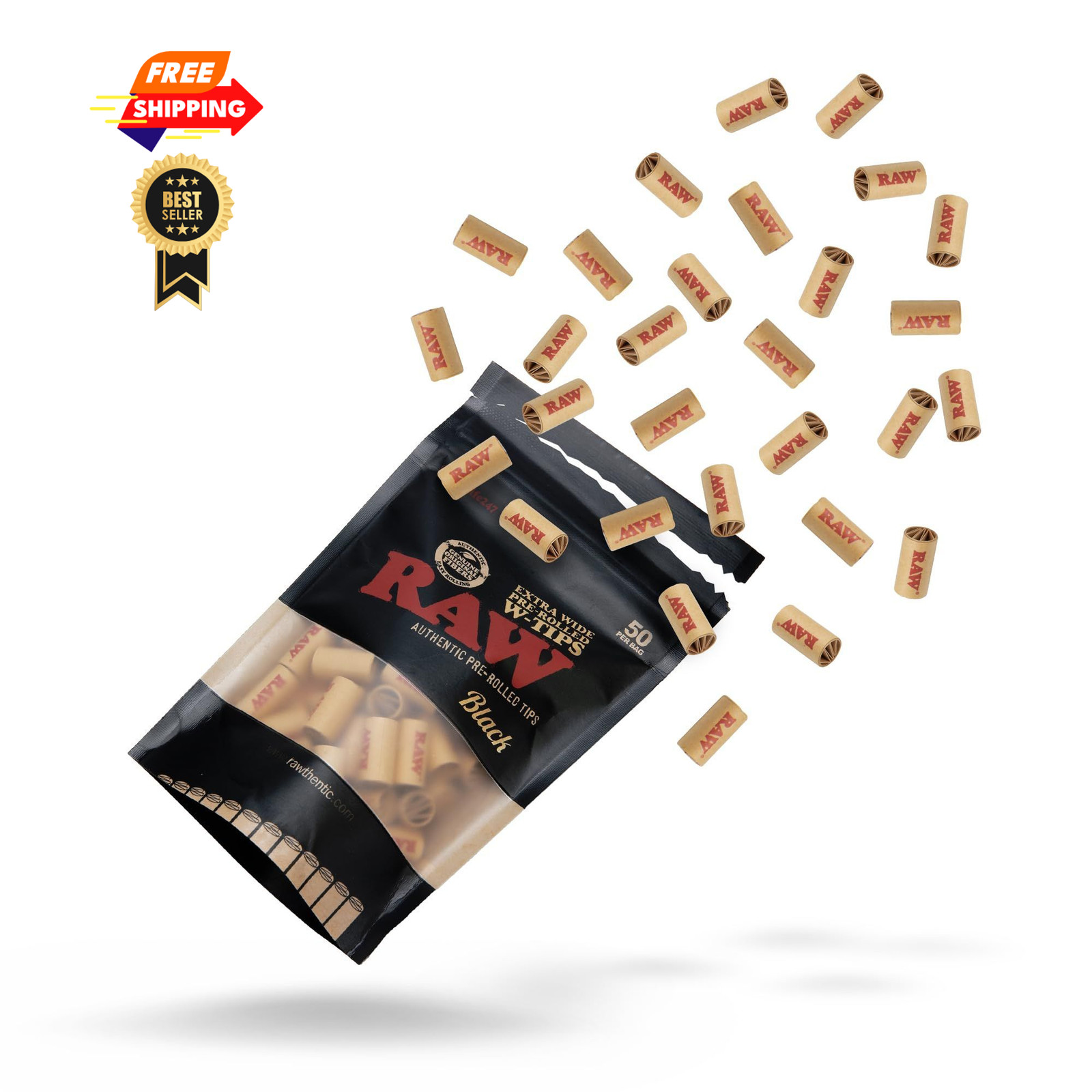 RAW Black Extra Wide Pre-Rolled Filter Tips – 1 Bag Wide, Brown